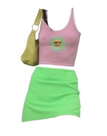 aesthetic pink green and yellow outfit