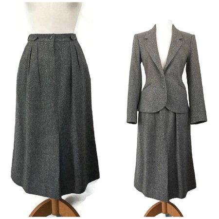 Vintage 1970's Gray Wool Suit Skirt A-Line Pleated Midi | Etsy