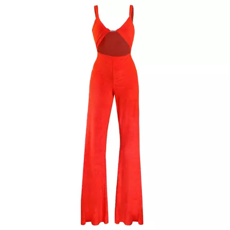 Farrah Cut Out Red Towelling Jumpsuit With Flare Cut | Elsie & Fred | Wolf & Badger