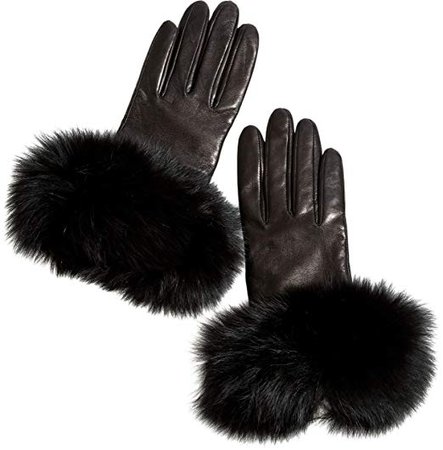 Overland Bellis Cashmere-Lined Lambskin Leather Gloves With Fox Fur Trim