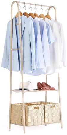 BalladHome Coat Rack Metal Garment Rack Clothes Stand Drying Rack Hanging Rail Stand with 2-tier Clothes Shoe Hat Rack 61 x 36 x 163 cm (Light brown): Amazon.co.uk: Kitchen & Home