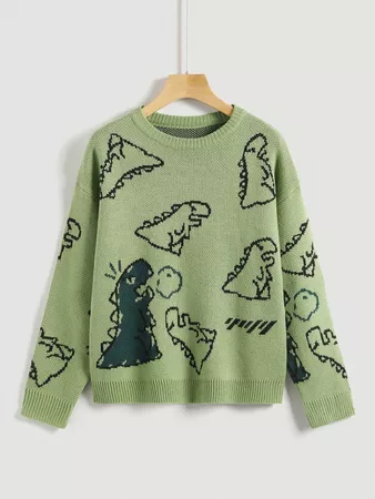 Dinosaur Pattern Drop Shoulder Sweater | SHEIN USA