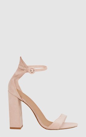 Nude Faux Suede Block High Heeled Sandals | PrettyLittleThing AUS