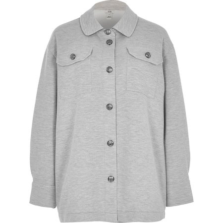 Grey button up long sleeve shacket | River Island
