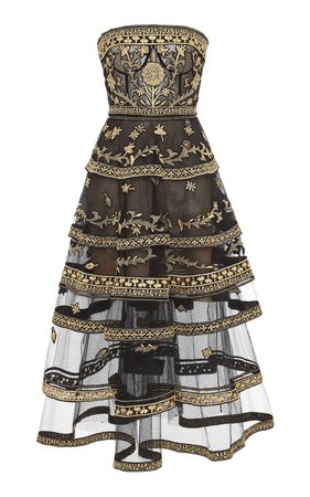 Tiered Embroidered Tulle Dress by Oscar de la Renta | Moda Operandi