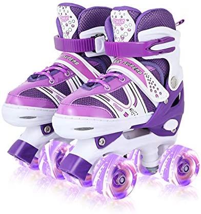 Amazon.com : Roller Skates for Kids, Adjustable Size Double Roller Skates, with All Wheels Light up, Fun Illuminating for Girls Boys for Kids, Rollerskates for Kids Beginners, Medium（2-5）, Purple : Sports & Outdoors