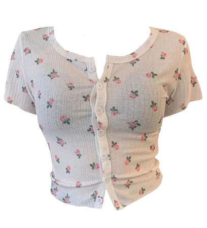 white crop top pink floral button up shirt ditsy coquette