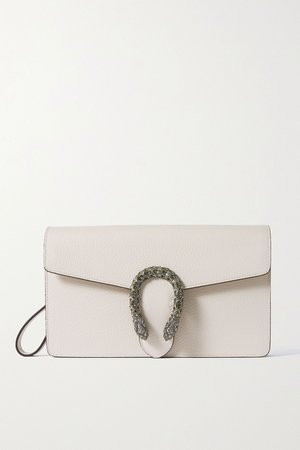 White Dionysus crystal-embellished textured-leather clutch | Gucci | NET-A-PORTER
