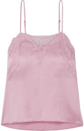 The Sweetheart Lace-trimmed Silk-charmeuse Camisole - Pink