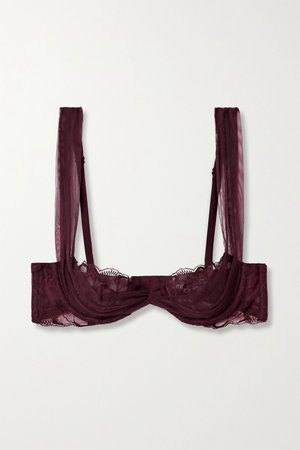 la perla Burgundy Alida Leavers lace and stretch-tulle underwired, lace ...