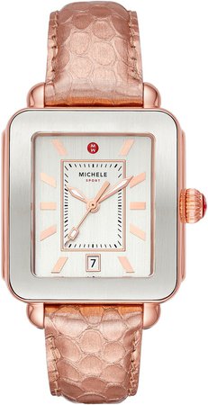 Deco Sport Watch Head & Pink Gold Leather Strap Watch, 34mm