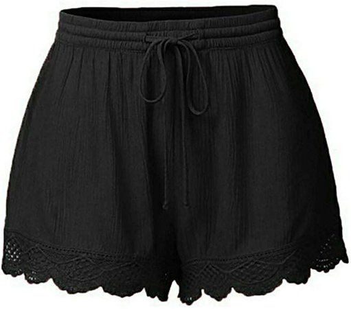 Shorts Women TUDUZ Ladies Plus Size Lace Stitching Drawstring Elastic Waist Shorts Yoga Sport Pants Summer Beach Hot Pants Leggings Trousers(Black,S): Amazon.co.uk: Clothing