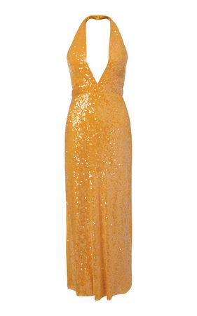 Valerie Saffron Sequined Halter Midi Dress By Markarian | Moda Operandi