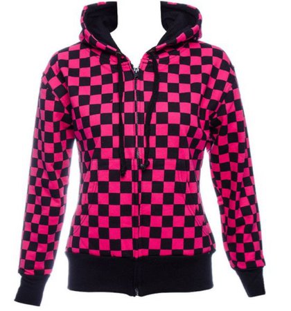 black and pink scenecore checkered hoodie jacket