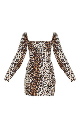 Brown Leopard Print Bow Detail Side Split Bodycon Dress | PrettyLittleThing USA