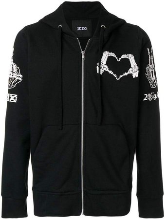 heart stamp zipped hoodie