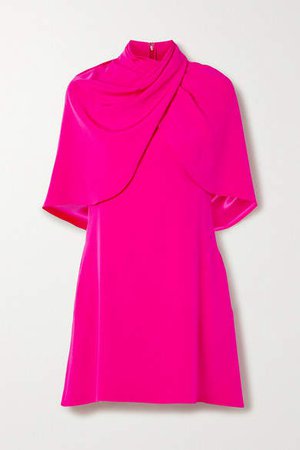 Draped Cape-effect Silk-crepe Mini Dress - Bright pink