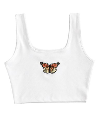 ZAFUL Ribbed Cropped Butterfly Embroidered Tank Top
