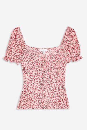 PALERMO Leopard Print Tie Front Blouse Red | Topshop