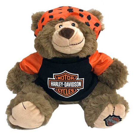 Harley-Davidson® Big Ed 12 in. Huggy Stuffed Plush Bear, Black & Orange 9950849 - Wisconsin Harley-Davidson