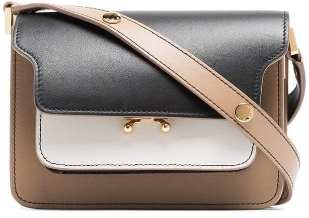 black, white and beige trunk micro leather shoulder bag