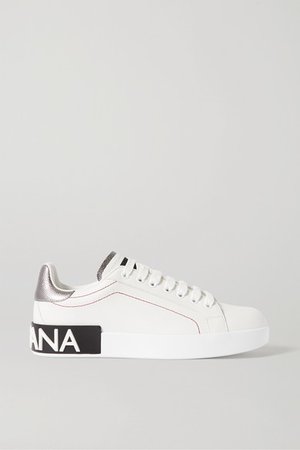 Logo-embellished Leather Sneakers - White