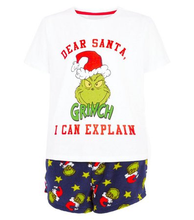 Girls White Grinch Slogan Christmas Pyjama Set | New Look