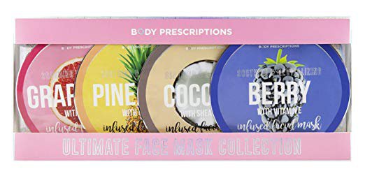 Amazon.com : Body Prescriptions Set of Four Face Masks, Moisturizing Face Mask Variety Pack, Revitalizing Collection of Grapefruit, Coconut, Pineapple and Berry Infused Facial Masks for Women's Skincare : Beauty