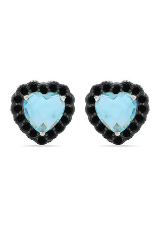 Belk & Co. 3.1 ct. t.w. Blue Topaz and 2 ct. t.w. Black Spinel Heart Stud Earrings in Sterling Silver
