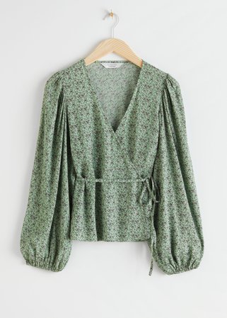 Puff Sleeve Wrap Blouse - Green Floral - Wrap Tops - & Other Stories