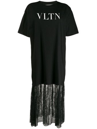 Valentino Lace Hem T-shirt Dress - Farfetch