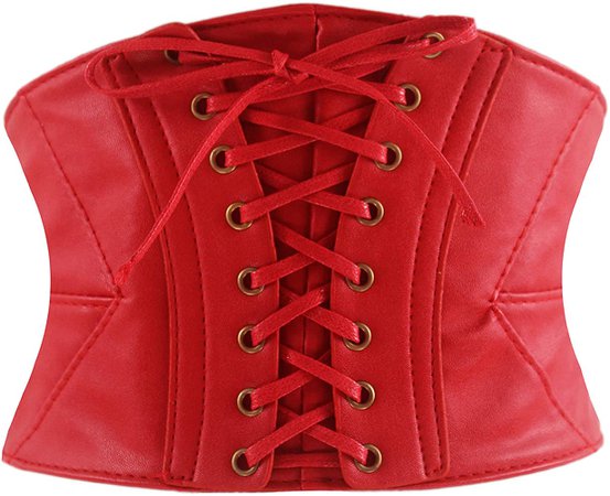 Alivila.Y Fashion Womens Leather Steampunk Underbust Waist Belt Corset A14-Red-XL at Amazon Women’s Clothing store