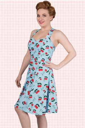 50s Blindside Cherry Dress in Fresh Blue