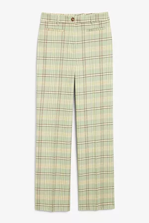 Dressy wide leg trousers - Green and brown plaid - Trousers - Monki WW