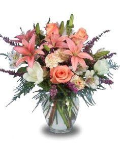 peach and pink flowers with vase - Google Search