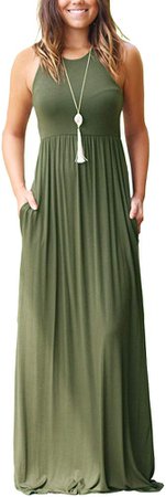 GRECERELLE Women Sleeveless Long Maxi Fall Casual Dresses Dark Green-XL at Amazon Women’s Clothing store
