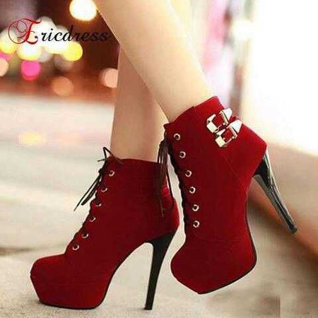 womens platform lace up high heel ankle boots warm stilettos cross - Google Search