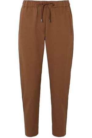 Brunello Cucinelli | Bead-embellished cropped stretch cotton and wool-blend tapered track pants | NET-A-PORTER.COM