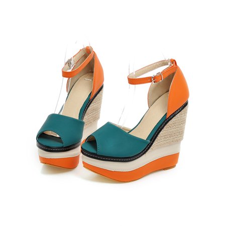 ZawsThia Open toe Weave Patch Color Wedges
