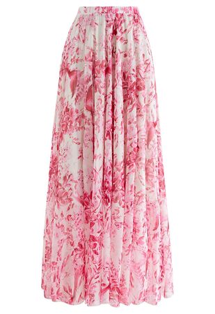 Summer Forest Printed Chiffon Maxi Skirt in Pink - Retro, Indie and Unique Fashion
