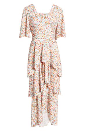 Fourteenth Place Floral Tiered High-Low Maxi Dress | Nordstrom