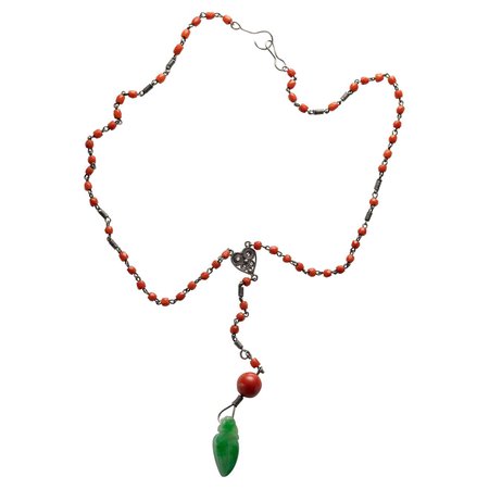 Jade and Coral Necklace, Circa 1930s For Sale at 1stDibs