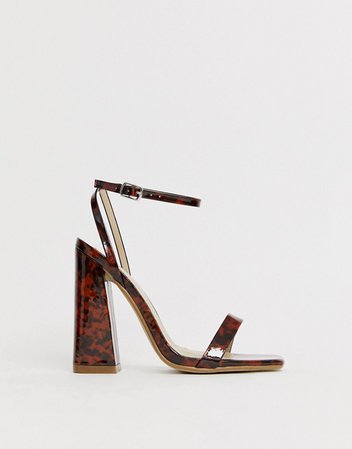 Missguided barely there heeled sandals with flared heel in brown tortoiseshell | ASOS