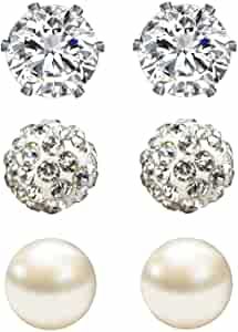 Amazon.com: JewelrieShop Pink Studs Earrings for Women CZ Rhinestones Crystal Ball Fake Pearl Stainless Steel Party Stud October Birthstone Earring Set for Girl (3 pairs,6mm Round,Oct): Clothing, Shoes & Jewelry