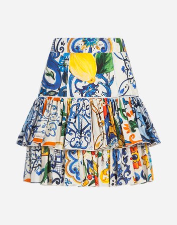Skirts: pencil & flared skirts - Women | Dolce&Gabbana - MAJOLICA-PRINT COTTON SKIRT