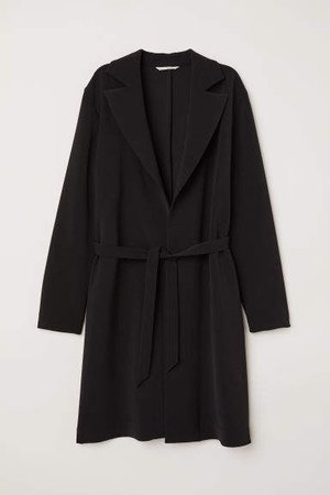 Coat with Tie Belt - Black