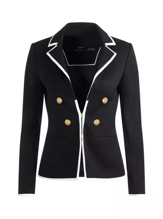 Mya Contrast Piping Fitted Blazer In Black/off White | Alice And Olivia