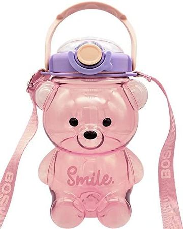 Amazon.com: Dreamfocus Cute Bear Water Bottles with Straw, 3D Stickers and Strap, Kawaii Water Bottle for Kids School Boys Girls : Baby