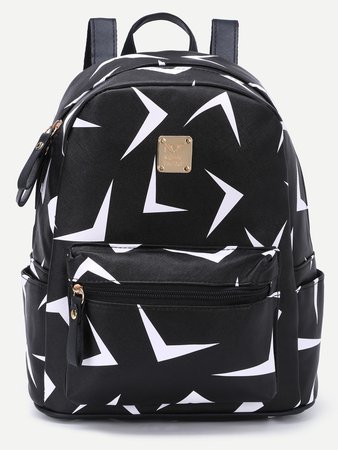 Triangle Print Zip Pocket Backpack