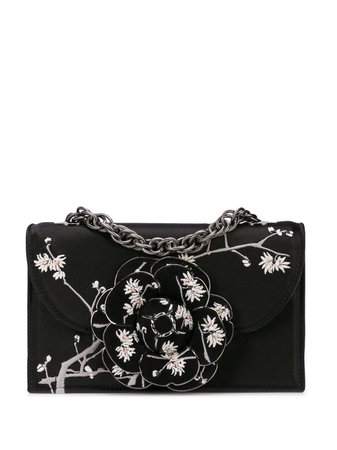 Black Oscar De La Renta Floral Tro Shoulder Bag | Farfetch.com